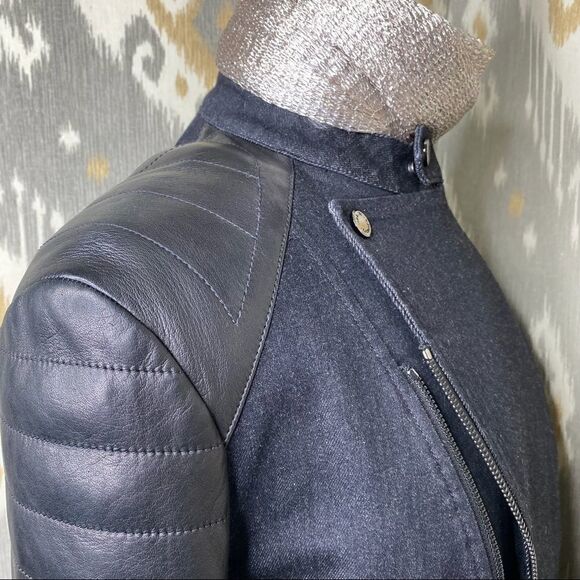 Ralph Lauren Italian Lamb Leather Patch Stretch Denim Moto Jacket - Picture 3 of 16